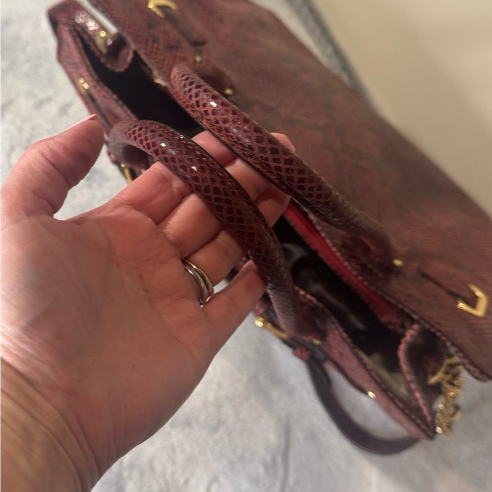 Michael Kors Large Red & Black Python Embossed Leather Satchel - Gold HW - Picture 8 of 16
